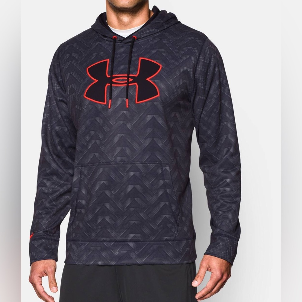 EUC Mens Under Armour Loose Storm Fleece Gray/Neon Orange Pullover Hoodie SZ XXL